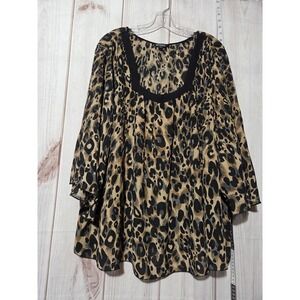 George Blouse Womens 4XL 26W 28W‎ Leopard Print Chiffon Semi Sheer Flowy Top